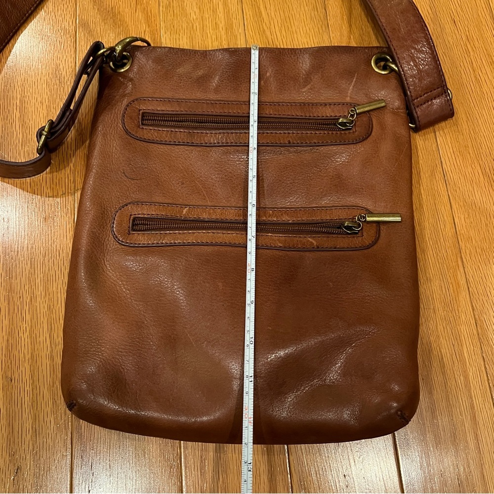 Margot Brown Leather Flat Profile Crossbody Bag Double Zipper - Picture 6 of 7